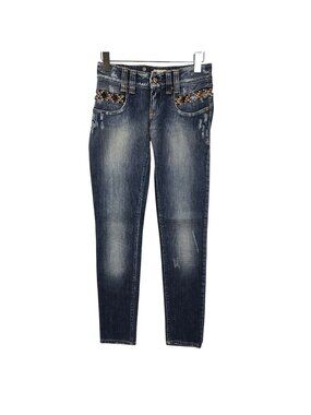 NWT MET Made in Italy Jewel Embellished Distressed Skinny Jeans Size 25